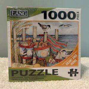 LANG 1000-Piece Sand Bucket Beach Scene Puzzle - Red, Teal, Blue NIB